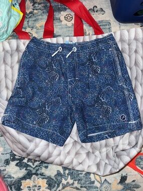 Boys Navy Floral Swim Trunks with Drawstring